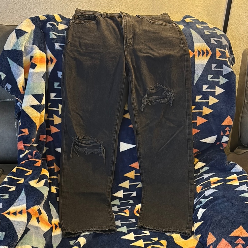 Garage Black Straight Leg Jeans with Distressed Details